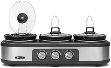 Load image into Gallery viewer, BELLA Triple Slow Cooker and Buffet Server, 3 x1.5 QT Manual Stainless Steel
