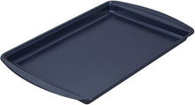 Load image into Gallery viewer, Wilton Non-Stick Diamond-Infused Large Navy Blue Cookie Sheet with Gold Cooling Grid Set