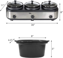 Load image into Gallery viewer, Elite Gourmet Elite Platinum EWMST-325FFP Maxi-Matic Triple Slow Cooker Buffet Server, Black/Silver
