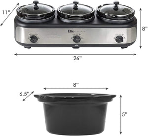 Elite Gourmet Elite Platinum EWMST-325FFP Maxi-Matic Triple Slow Cooker Buffet Server, Black/Silver