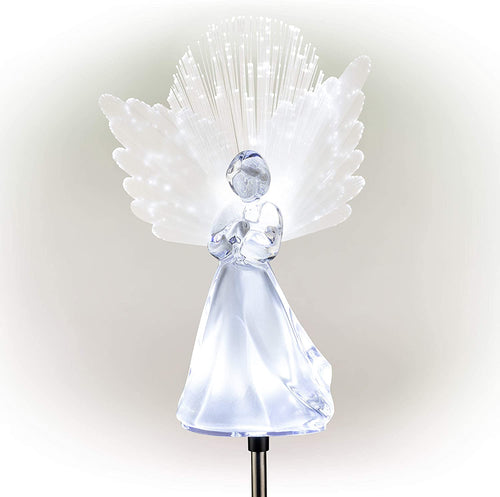 Alpine Corporation RGG356SLR-WT-2 Alpine 37” Tall Solar Angel Fiber Optic Wings and LED Lights, Set of 2 Garden Stake, Multicolor