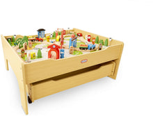 Load image into Gallery viewer, Little Tikes Real Wooden Train Table Set for Kids, Deluxe Over 80Piece Hand Painted Wooden Set with Tracks, Trains &amp; Accessories