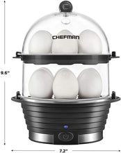 Load image into Gallery viewer, Chefman Electric Egg Cooker Boiler, Rapid Egg-Maker &amp; Poacher, Food &amp; Vegetable Steamer, Quickly Makes 12 Eggs, Hard or Soft Boiled