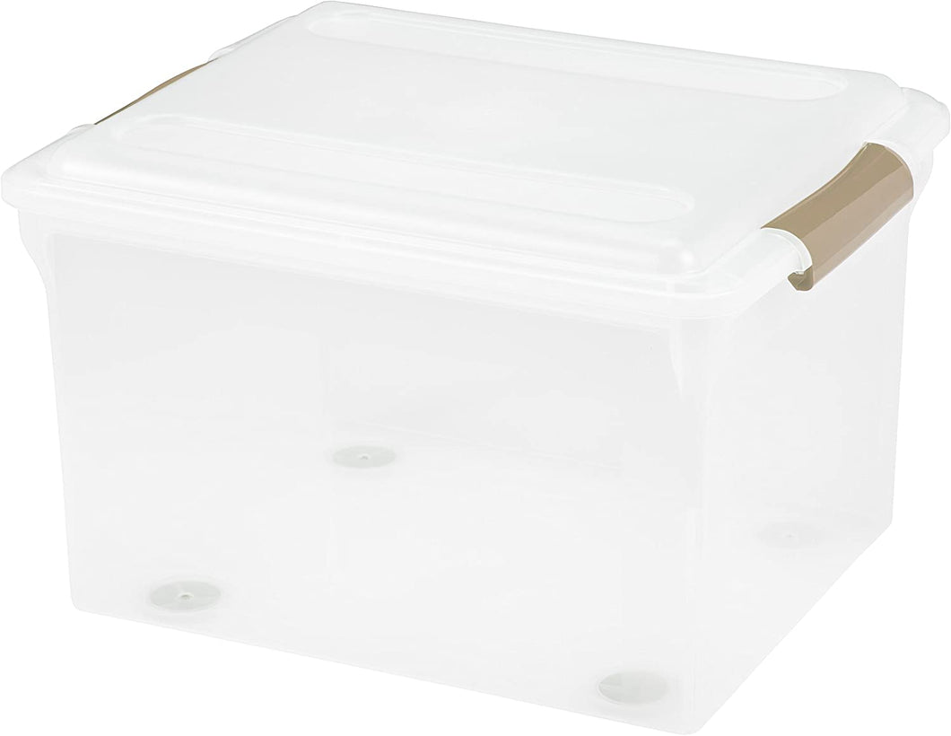 IRIS USA, Inc. 34 Quart Store And Slide File Box-Tan Handle, Clear