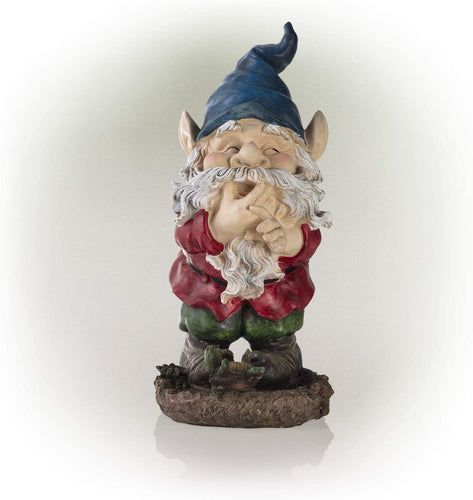Alpine Corporation WAC254 Gnome Smiling Statue Outdoor Garden, Patio, Deck, Porch-Yard Art Decoration, 15-Inch Tall, Multicolor