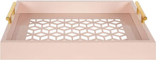 Load image into Gallery viewer, Kate and Laurel Caspen Rectangle Cut Out Pattern Decorative Tray with Gold Metal Handles, 16.5" x12.25", Pink and Gold