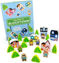Load image into Gallery viewer, Imagination Generation Blocktown Little Wooden People Play Set, 22 Pieces Including Characters, Houses, Trees and More