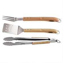Load image into Gallery viewer, Jim Beam, F 3-Piece Grilling/Barbecue Tool Set with Wooden Handles Includes-Spatula, Fork and Tongs for Outdoor Cooking, 19&#39;&#39;x9.5&#39;&#39;x10&#39;&#39;, Metal