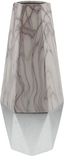 Deco 79 Ceramic White Silver Vase, Black/White/Silver, 15