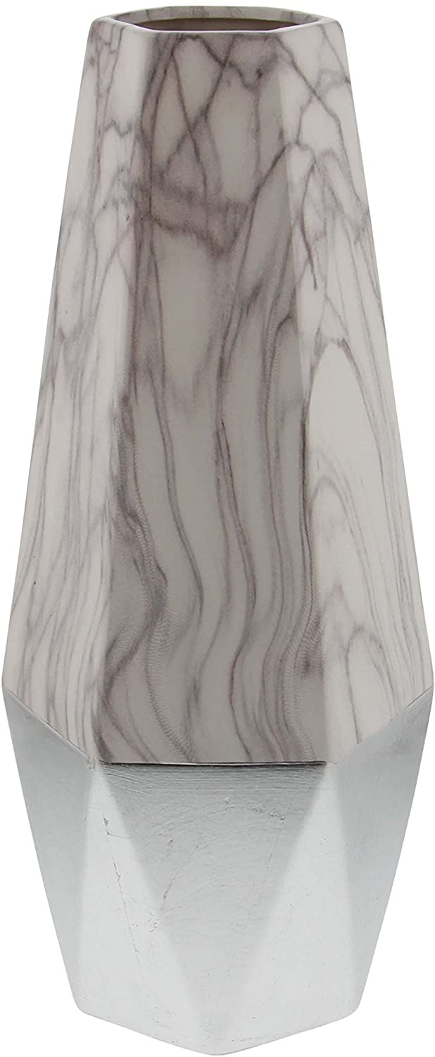 Deco 79 Ceramic White Silver Vase, Black/White/Silver, 15