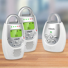 Load image into Gallery viewer, VTech DM221-2 Audio Baby Monitor with up to 1,000 ft of Range, Vibrating Sound-Alert, Talk Back Intercom, Night Light Loop &amp; Two Parent Units, White