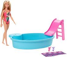 Load image into Gallery viewer, Barbie Doll, 11.5-Inch Blonde, and Pool Playset with Slide and Accessories