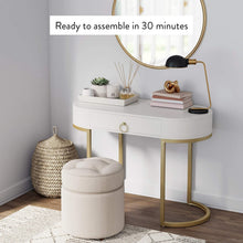 Load image into Gallery viewer, Nathan James Leighton Small Oval Glam Brass Accents, Vanity or Writing Desk for Home or Office