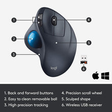 Load image into Gallery viewer, Logitech M570 Wireless Trackball Mouse – Ergonomic Design with Sculpted Right-Hand Shape, Compatible with Apple Mac and Microsoft Windows Computers, USB Unifying Receiver, Dark Gray