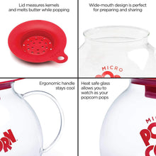 Load image into Gallery viewer, Original Microwave Micro-Pop Popcorn Popper, Borosilicate Glass, 3-in-1 Silicone Lid, Dishwasher Safe, BPA Free, 3 Quart