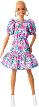 Load image into Gallery viewer, Barbie Fashionistas Doll with No-Hair Look Wearing Pink Floral Dress, White Booties &amp; Earrings, Toy for Kids 3 to 8 Years Old, Multi