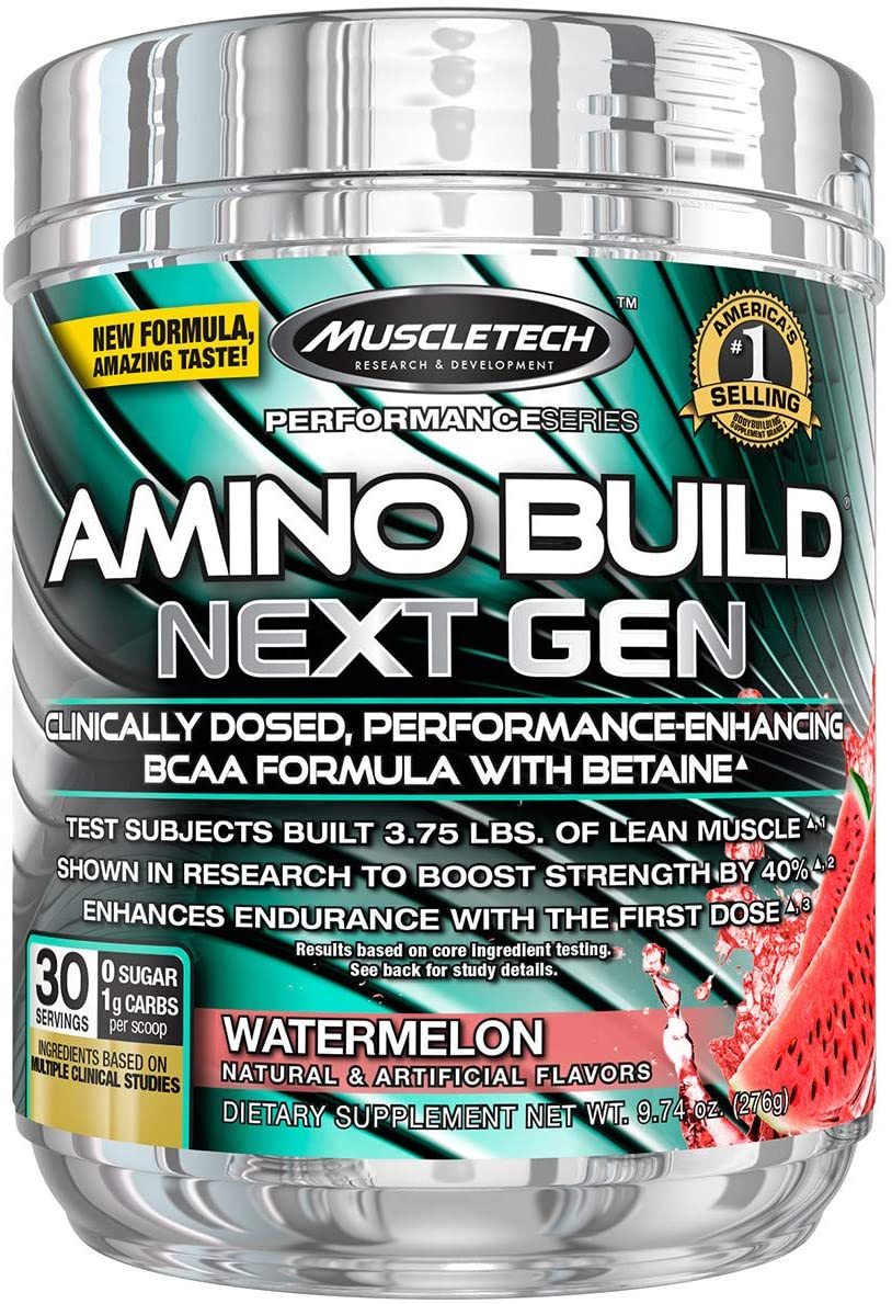 BCAA Amino Acids + Electrolyte Powder | MuscleTech Amino Build | 7g of BCAAs + Electrolytes | Support Muscle Recovery, Build Lean Muscle & Boost Endurance | Watermelon (30 Servings)