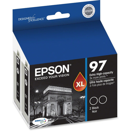 Epson No. 97 T097120-D2 Extra-High Capacity Black Ink Cartridge For WorkForce 600 and WorkForce 40 Printers, 2-Pack