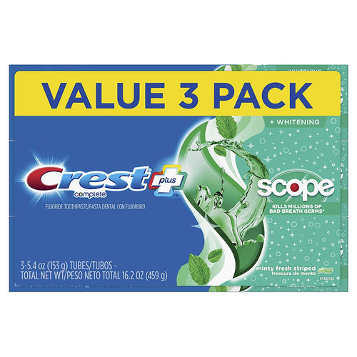 Crest Complete Whitening + Scope Toothpaste, Minty Fresh, 5.4 Ounce Triple Pack