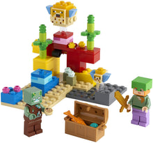 Load image into Gallery viewer, LEGO Minecraft The Coral Reef 21164 Hands-on Minecraft Marine Toy Featuring Alex, a Drowned and 2 Cool Puffer Fish, New 2021 (92 Pieces)