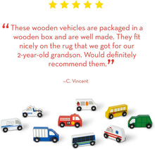 Load image into Gallery viewer, Melissa &amp; Doug Wooden Town Vehicles Set (Wooden Storage Tray, 9 Pieces, Great Gift for Girls and Boys - Best for 3, 4, and 5 Year Olds)