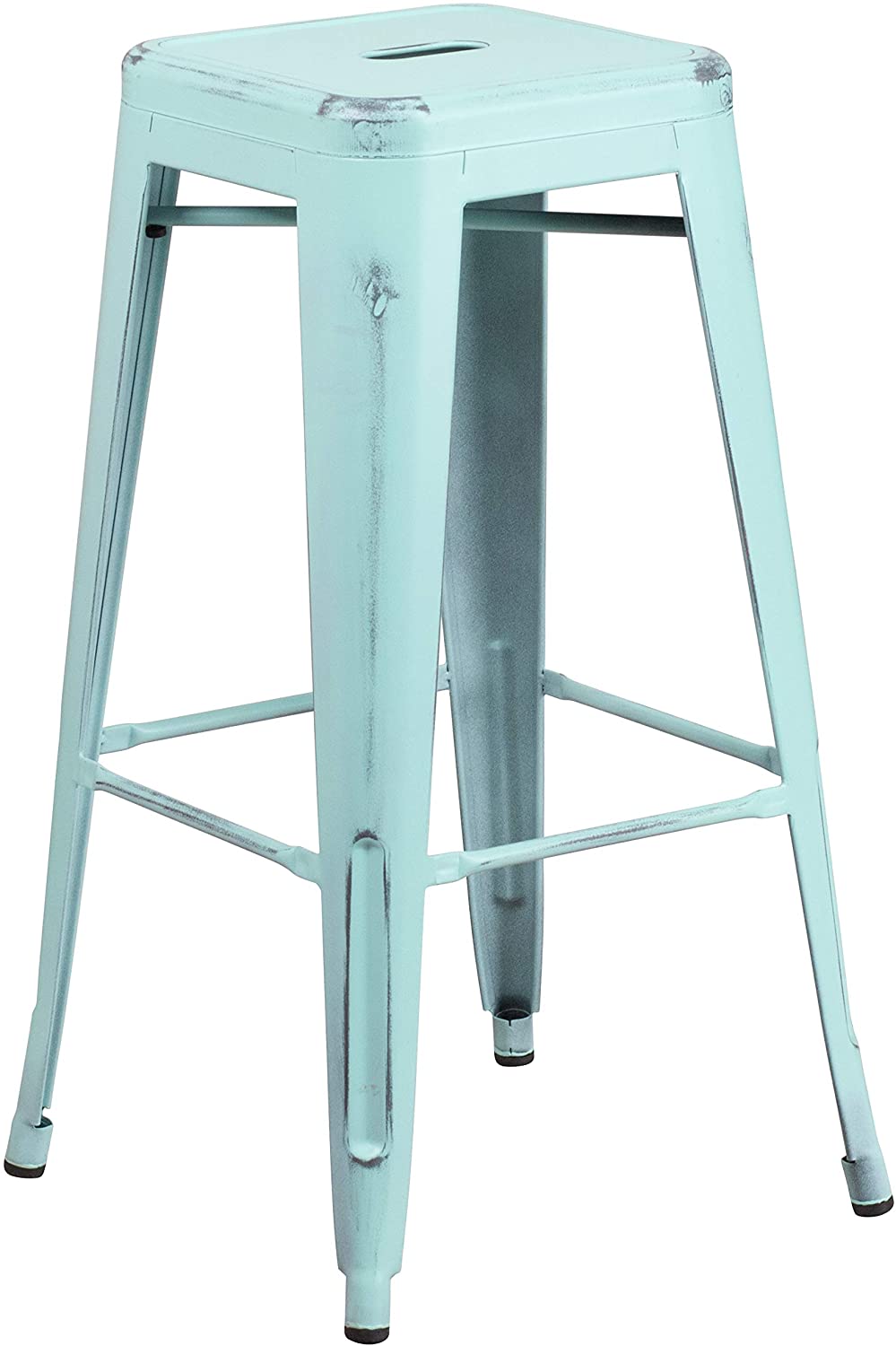 Flash Furniture Stackable Industrial Metal Backless Bar Stool in Distressed GreenBlue