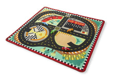 Load image into Gallery viewer, Melissa &amp; Doug Round the Speedway Race Track Rug With 4 Race Cars (39 x 36 inches)