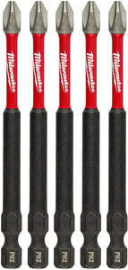 MILWAUKEE ELECTRIC TOOL 48-32-4564 Shockwave 3-1/2" Power Bit Phillips #2 5 Pack