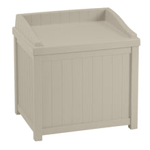 Load image into Gallery viewer, Suncast Resin Patio Seat with Storage - Decorative Outdoor Patio Seat for Deck, Patio, Garden, Backyard - Store Toys, Cushions, Tools - Taupe