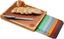 Load image into Gallery viewer, Seville Classics Easy-to-Clean Bamboo Cutting Board and 7 Color-Coded Flexible Cutting Mats with Food Icons Set