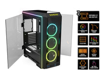 Load image into Gallery viewer, GAMDIAS RGB Gaming Mid-Tower Case Four-Sided Tempered Glass Four LED Strip Switchable IO Port with Three RGB Fans Cases TALOS P1
