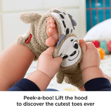 Load image into Gallery viewer, Fisher-Price Sloth Activity Socks, Adjustable Pair of Wearable Baby Rattle Toys