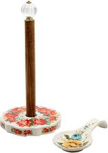 Load image into Gallery viewer, The Pioneer Woman Vintage Paper Towel Holder w/ Rose Shadow Spoon Rest