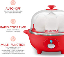 Load image into Gallery viewer, Elite Gourmet Eggs &amp; Soft, Medium, Hard-Boiled Egg Boiler Cooker with Auto Shut-Off and Buzzer, Measuring Cup Included, BPA Free