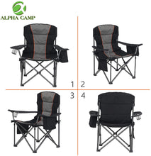 Load image into Gallery viewer, ALPHA CAMP Oversized Camping Folding Chair Heavy Duty Support 450 LBS Oversized Steel Frame Collapsible Padded Arm Chair with Cup Holder Quad Lumbar Back Chair Portable for Outdoor