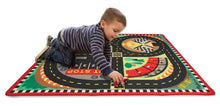 Load image into Gallery viewer, Melissa &amp; Doug Round the Speedway Race Track Rug With 4 Race Cars (39 x 36 inches)