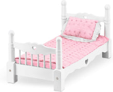 Load image into Gallery viewer, Melissa &amp; Doug White Wooden Doll Bed With Bedding, 24 x 12 x 11-Inches