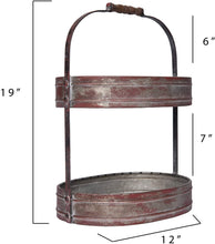 Load image into Gallery viewer, Creative Co-Op Red Metal Oval 2 Tier Tray with Handle