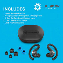 Load image into Gallery viewer, JLab Audio JBuds Air Sport True Wireless Bluetooth Earbuds + Charging Case - IP66 Sweat Resistance - Class 1 Bluetooth 5.0 Connection - 3 EQ Sound Settings JLab Signature, Balanced, Bass Boost