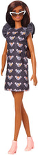Load image into Gallery viewer, Barbie Fashionistas Doll with Long Brunette Hair Wearing Mouse-Print Dress, Pink Booties &amp; Sunglasses, Toy for Kids 3 to 8 Years Old