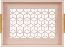 Load image into Gallery viewer, Kate and Laurel Caspen Rectangle Cut Out Pattern Decorative Tray with Gold Metal Handles, 16.5" x12.25", Pink and Gold