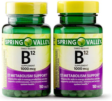Load image into Gallery viewer, Spring Valley Vitamin B12 Timed Release Tablets, 1000 mcg, 150 Count (Pack of 2, 300 Count Total)