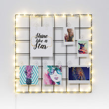 Load image into Gallery viewer, Merkury Innovations Light Up LED Photo Clip Grid with Photo Clips,Grid Panel Decorative Iron Rack Clip Photograph Wall Hanging Picture Wall, Ins Art Display PhotoWall, (Square)