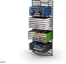 Load image into Gallery viewer, Atlantic Onyx 28 Wire DVD-Tower - Holds 28 DVDs/Blu-Rays or PS3 Games, Wall Mount or Freestanding in Black Steel, PN 1331