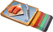 Load image into Gallery viewer, Seville Classics Easy-to-Clean Bamboo Cutting Board and 7 Color-Coded Flexible Cutting Mats with Food Icons Set