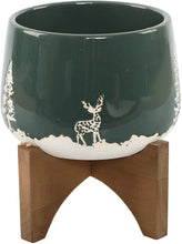 Load image into Gallery viewer, Flora Bunda 4“ Ceramic Xmas Planter on Wood Stand