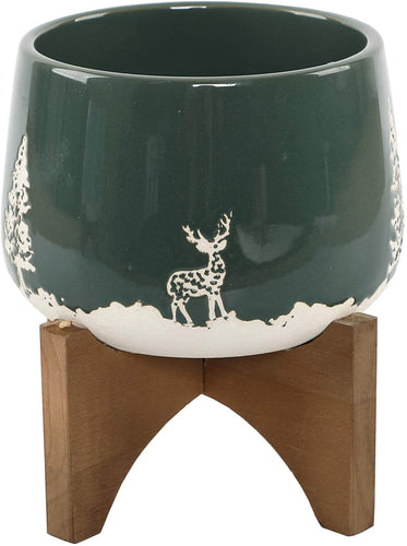 Flora Bunda 4“ Ceramic Xmas Planter on Wood Stand