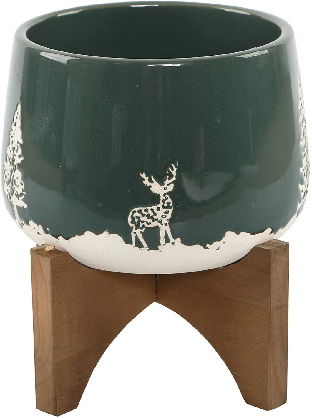 Flora Bunda 4“ Ceramic Xmas Planter on Wood Stand