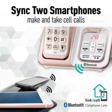 Load image into Gallery viewer, PANASONIC Expandable Cordless Phone System with Link2Cell Bluetooth, Voice Assistant, Answering Machine and Call Blocking - 2 Cordless Handsets - KX-TGD562G (Rose Gold/White)