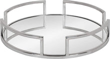 Load image into Gallery viewer, Kate and Laurel Gohana Decorative Mirrored Tray, 16" Diameter, Silver, Medium-Sized Tray for Serving, Storage, and Display